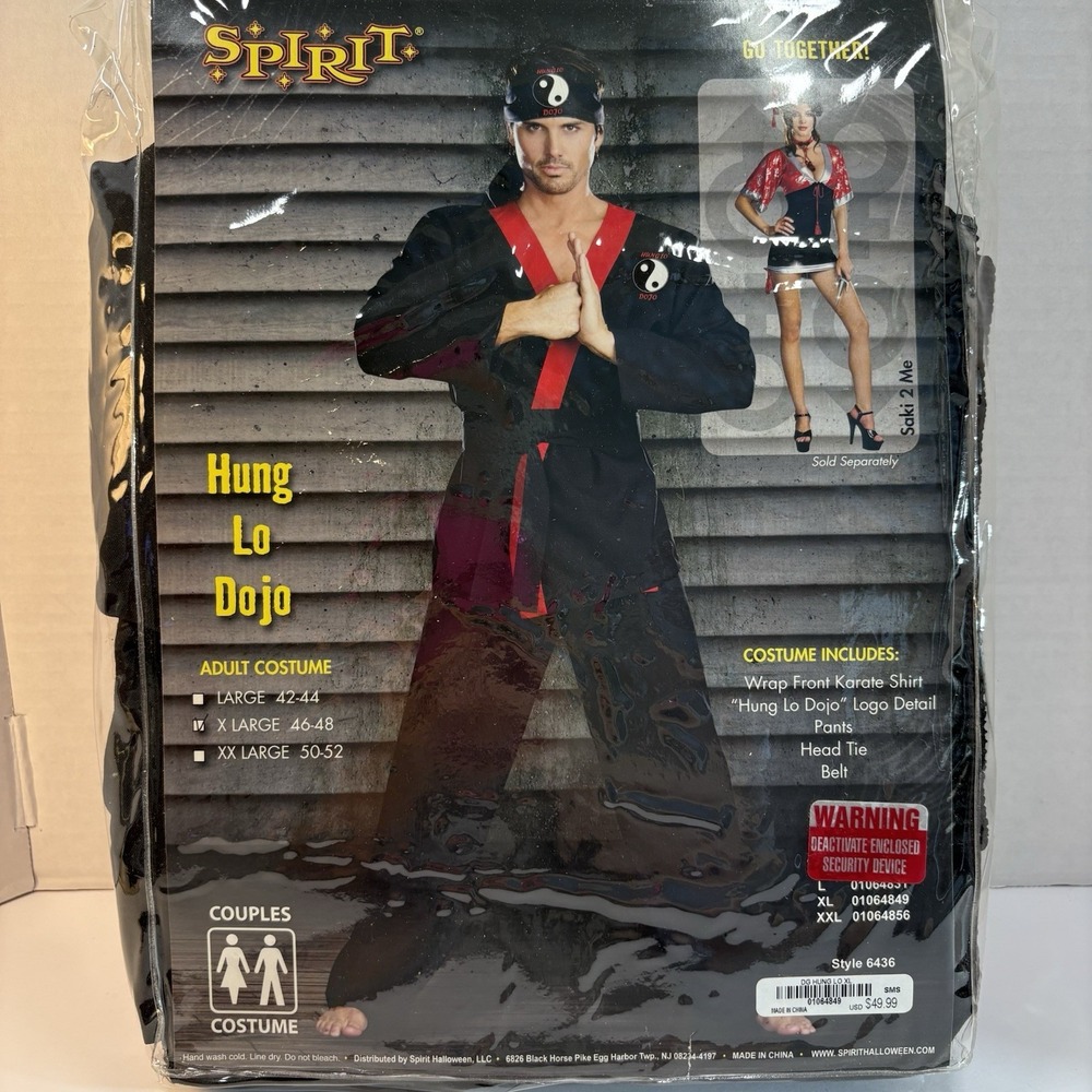 Spirit Karate Dojo Adult Costume Set XL Black/Red Wrap Shirt Pants Belt Head Tie